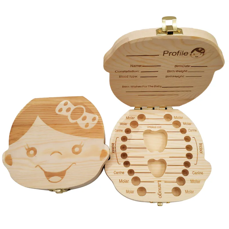 Baby Keepsake Box - Baby Tooth Box Spanish/Dutch/French/German Wooden Kids