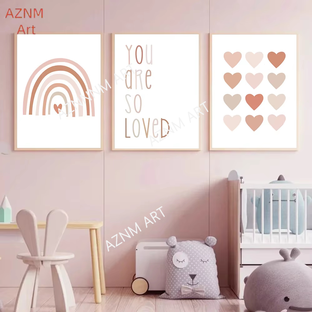 Baby Nursery Pink - 1/3PCS ，Cartoon Heart Rainbow Pink Wall
