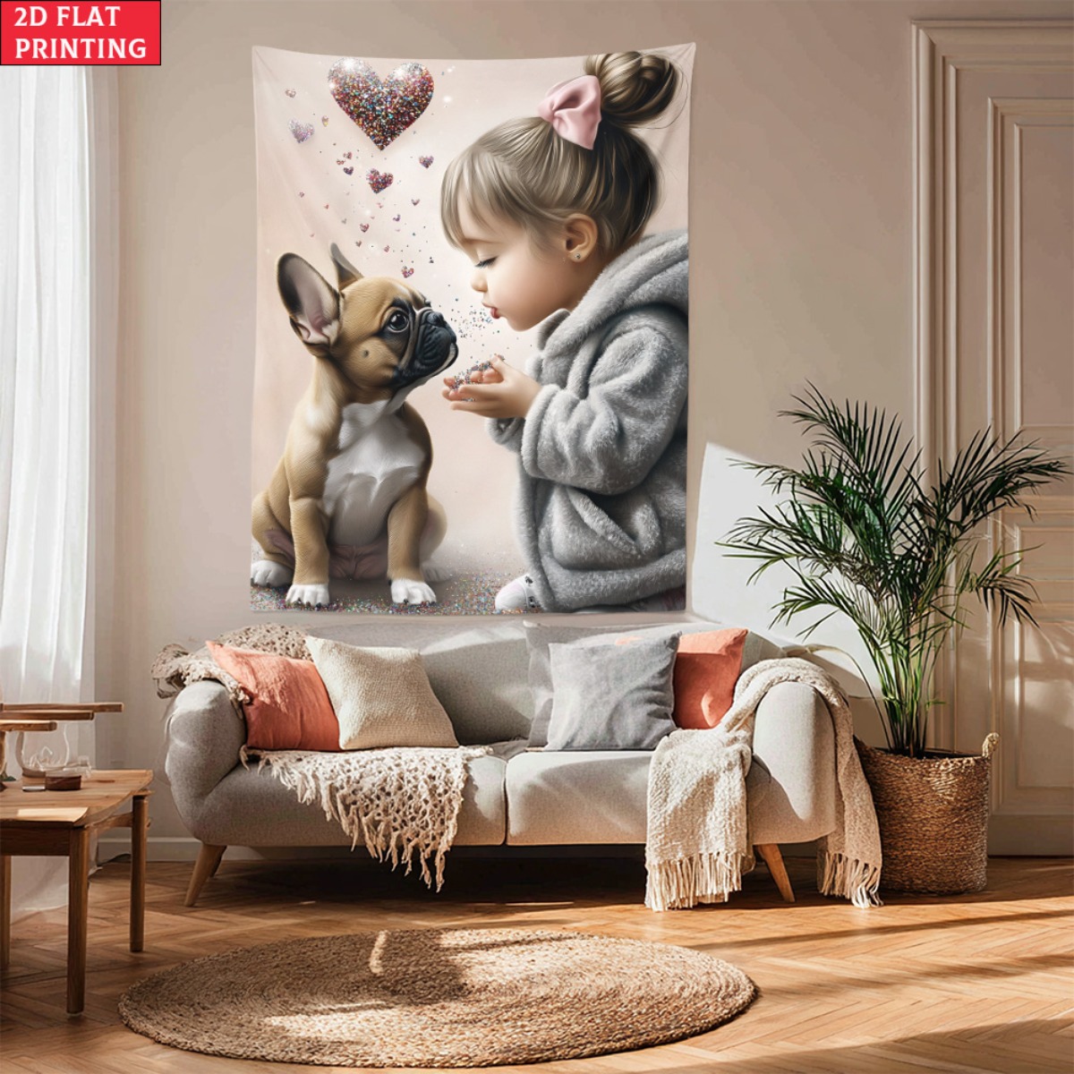 Baby Nursery Decor Girl - Girl with french bulldog puppy heart