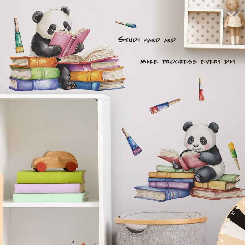 Baby Nursery Vinyl Wall Stickers - Study Read Cute Baby Panda 3D