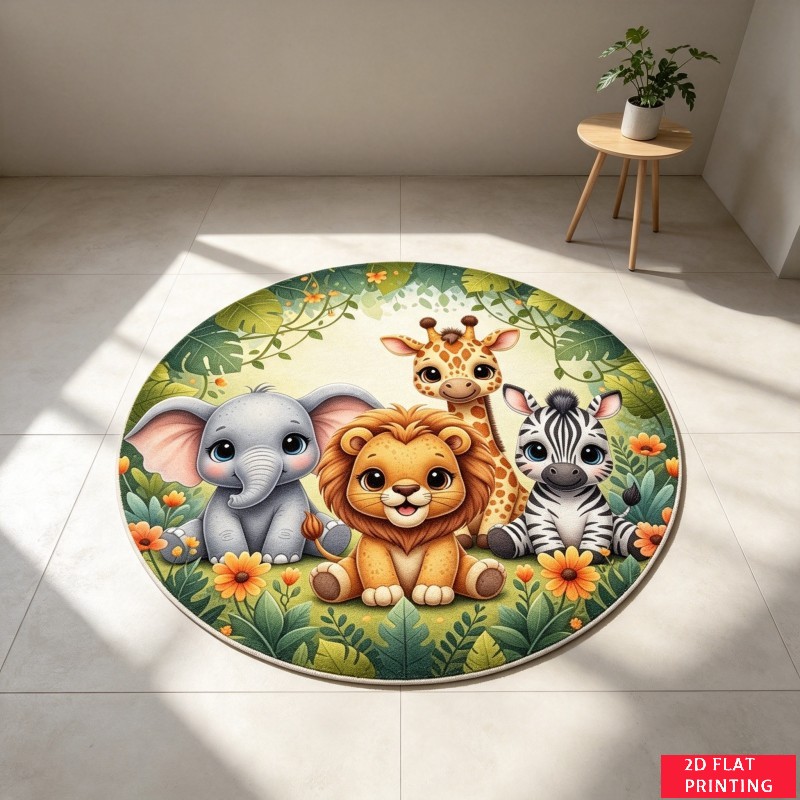 Baby Nursery Jungle Rug - Jungle Safari Baby Animals Lion Elephant