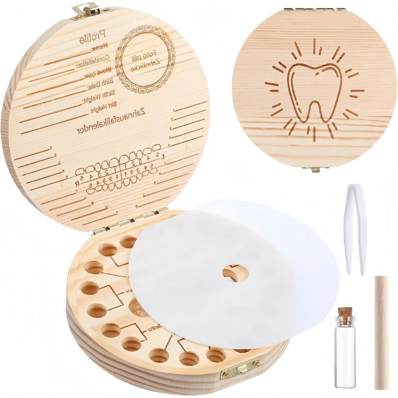 Baby Keepsake Box - 4 Sets Wooden Baby Tooth Storage