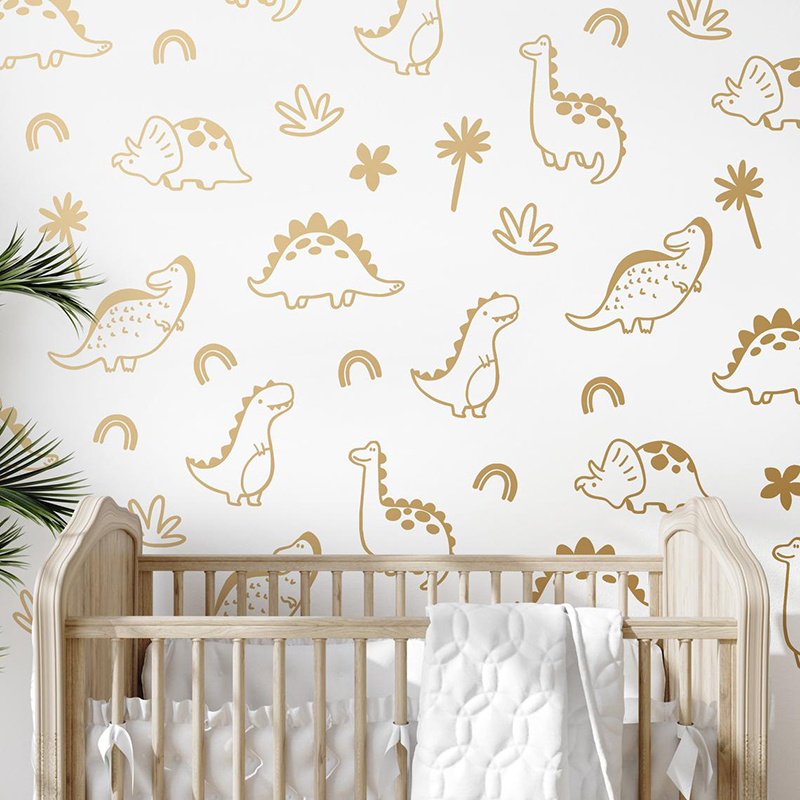 Baby Nursery Vinyl Wall Stickers - Geometric Dinosaur Tree Rainbow Wall Sticker