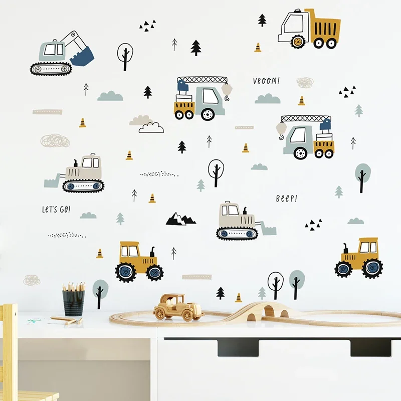 Baby Nursery Stickers - Hand Drawn Cute Cars Cargo Truck