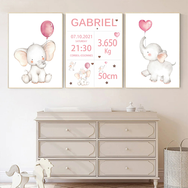 Baby Nursery Pink - Pink Baby Customized Name Date of