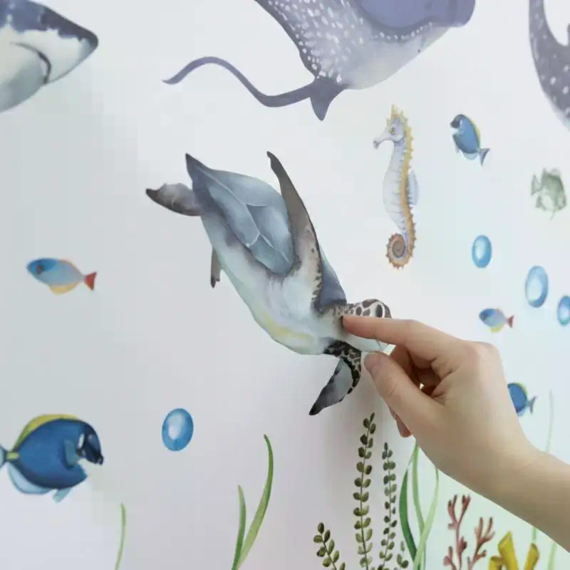 Baby Nursery Stickers - Ocean Life Wall Decals Watercolor Sharks