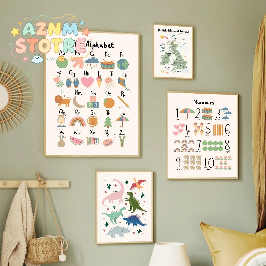 Baby Nursery Items - Animal World Map Dinosaur Alphabet Number