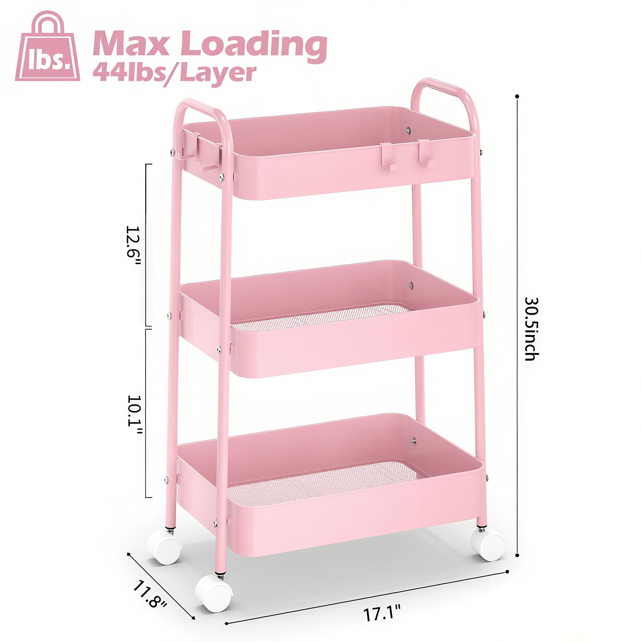 3 Tier Metal Rolling Cart With - Baby Nursery Pink recension och pris