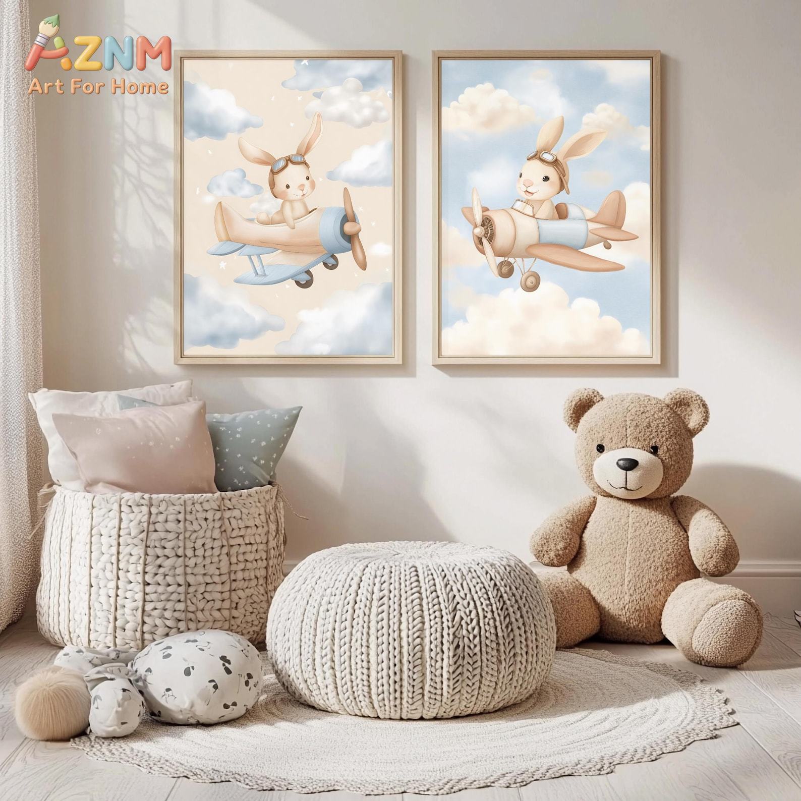 Bunny Airplane Wall Art Set of - Baby Nursery Animal Theme recension och pris