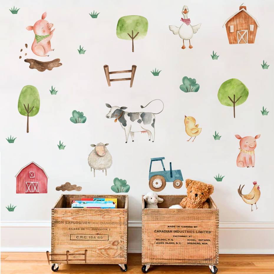 Boho Watercolor Cute Farm Anim - Baby Nursery Stickers recension och pris