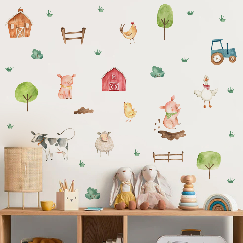 Boho Watercolor Cute Farm Anim - Baby Nursery Stickers recension och pris