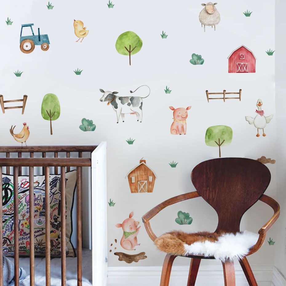 Boho Watercolor Cute Farm Anim - Baby Nursery Stickers recension och pris