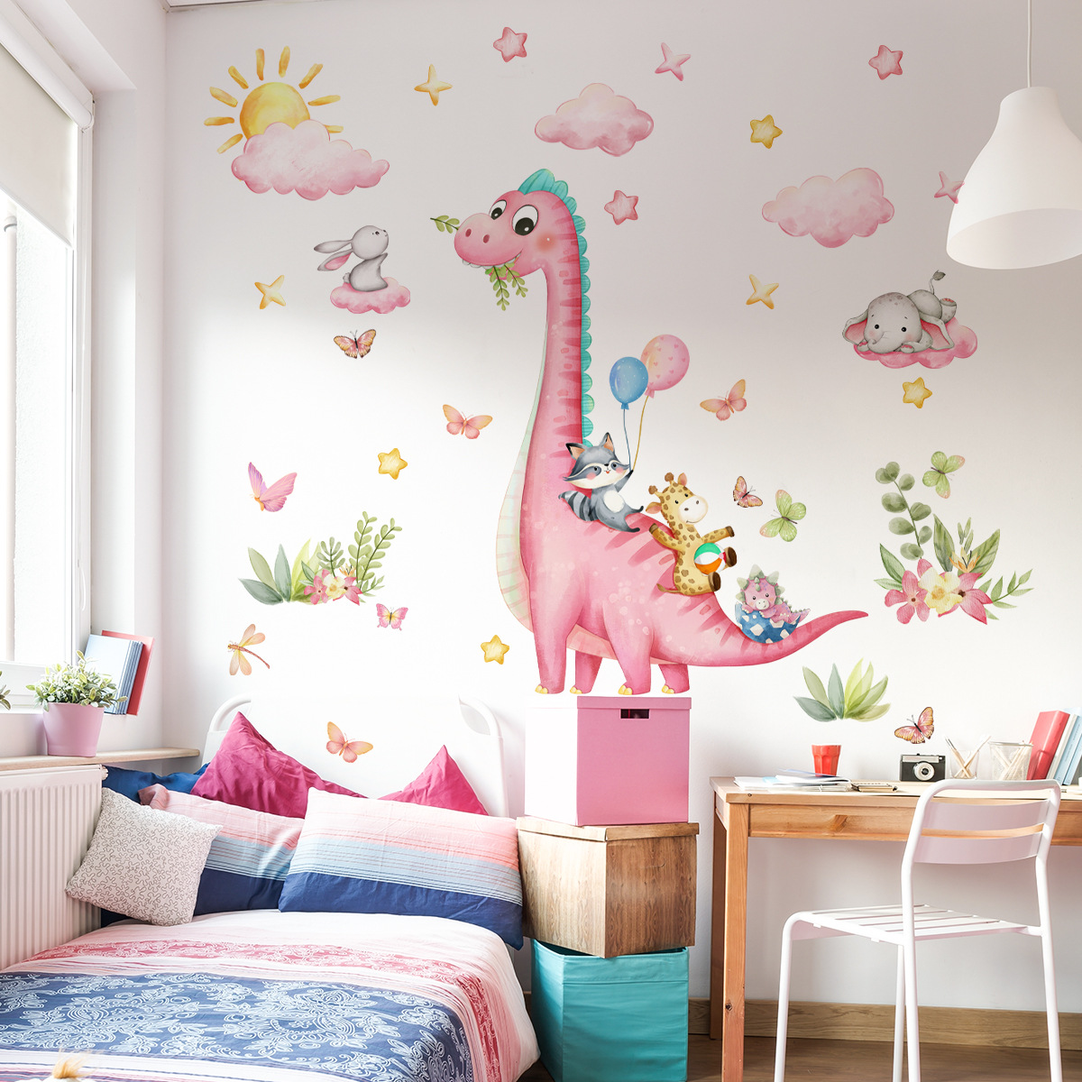 Large Cartoon Pink Dinosaur An - Baby Nursery Vinyl Wall Stickers recension och pris