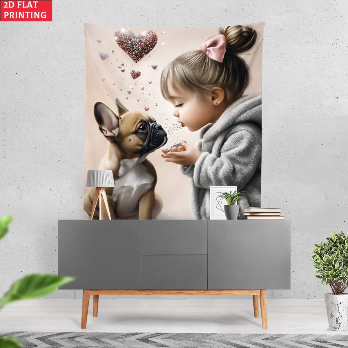 Girl with french bulldog puppy - Baby Nursery Decor Girl recension och pris