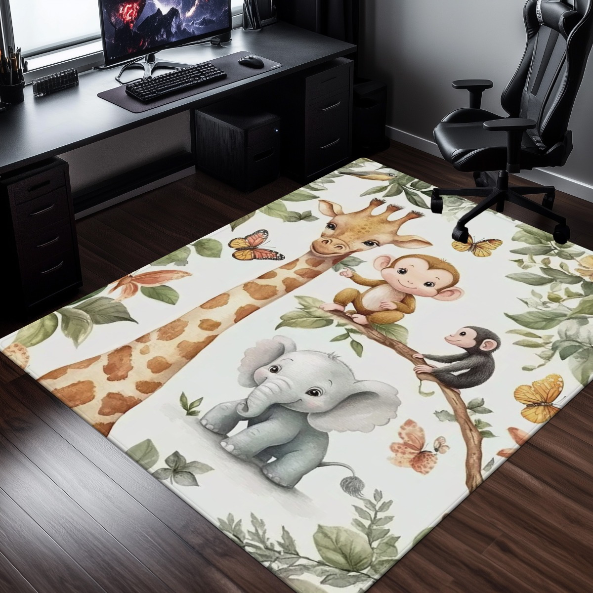 Watercolor Animal Jungle Print - Baby Nursery Jungle Rug recension och pris