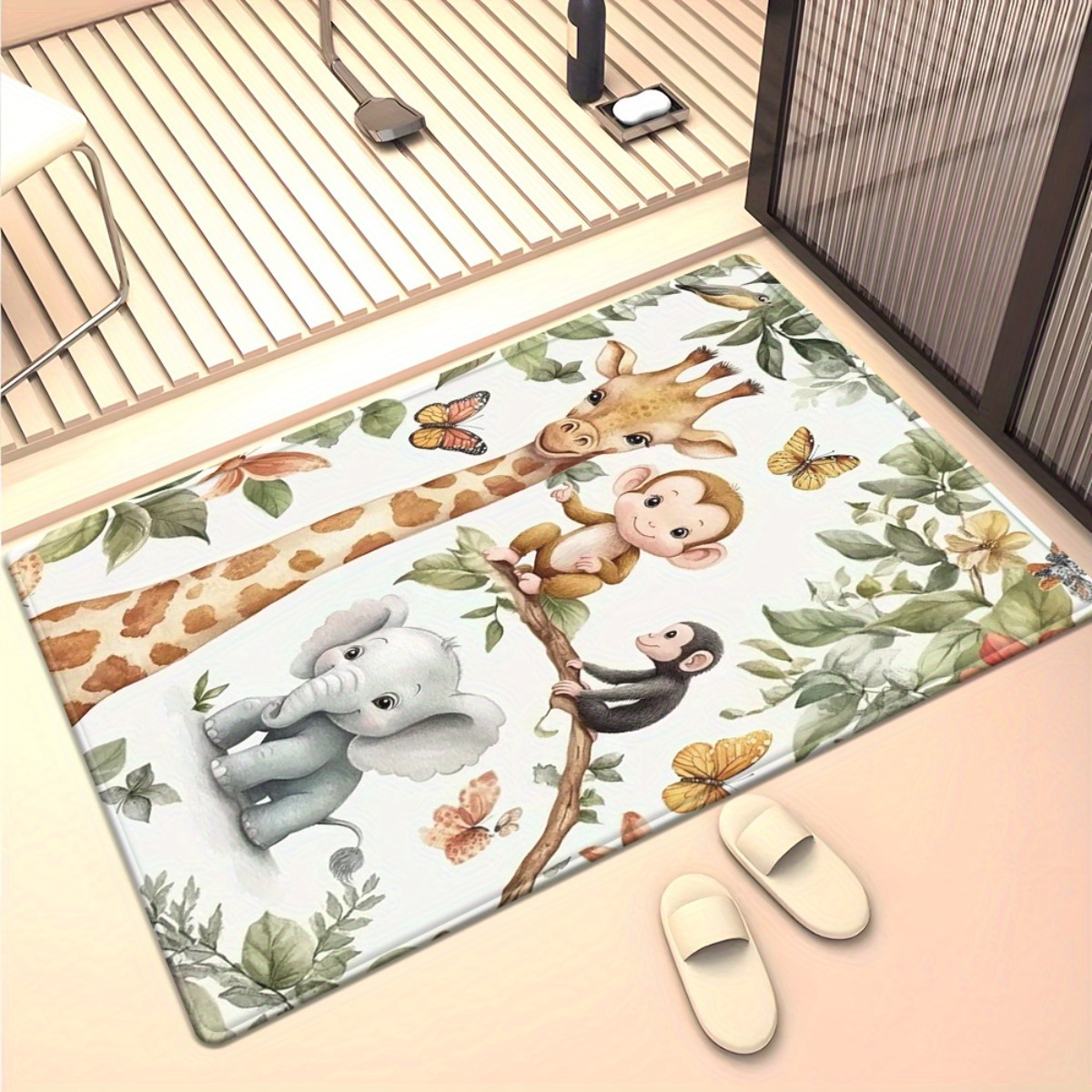 Watercolor Animal Jungle Print - Baby Nursery Jungle Rug recension och pris