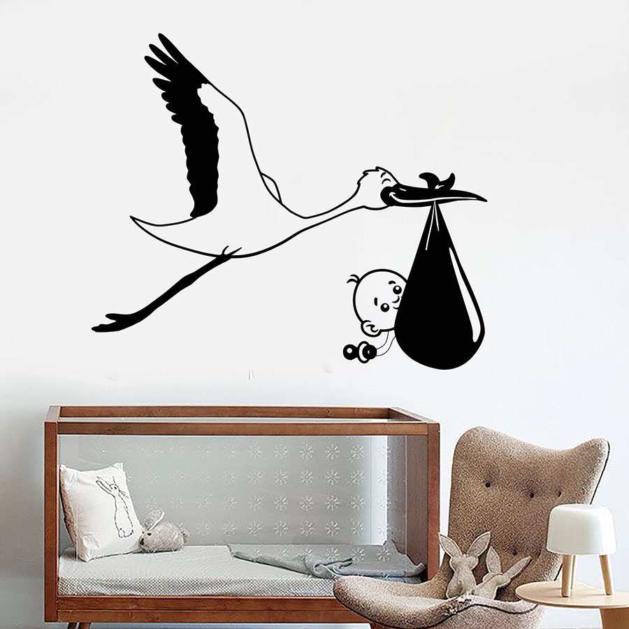 Wall Decal Stork Baby Bird Nur - Baby Nursery Vinyl Wall Stickers recension och pris
