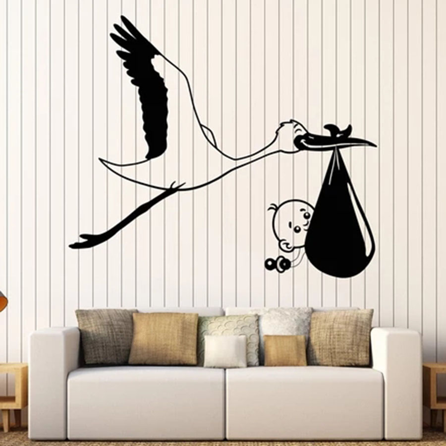 Wall Decal Stork Baby Bird Nur - Baby Nursery Vinyl Wall Stickers recension och pris