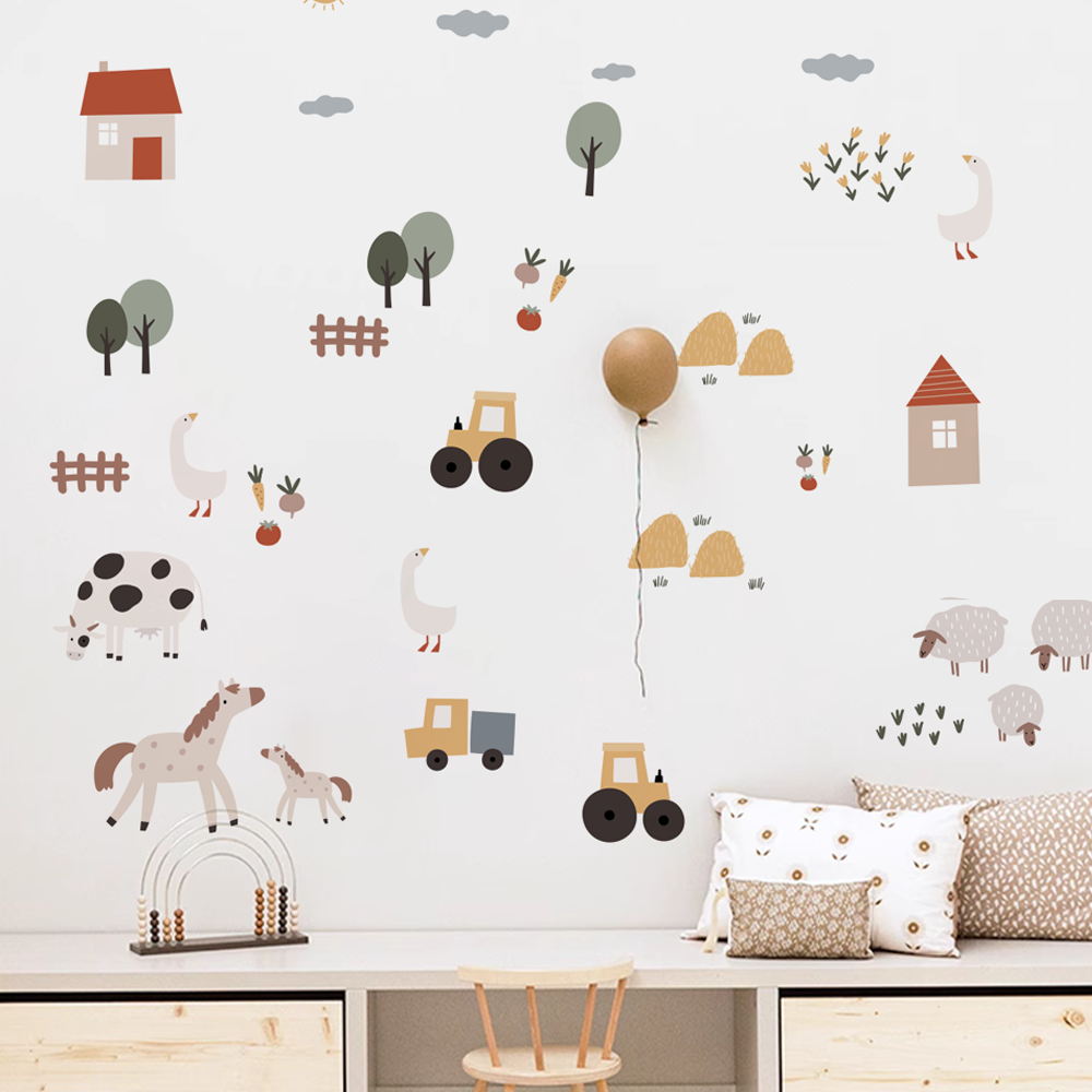 Boho Cartoon Cute Cows Farm An - Baby Nursery Vinyl Wall Stickers recension och pris