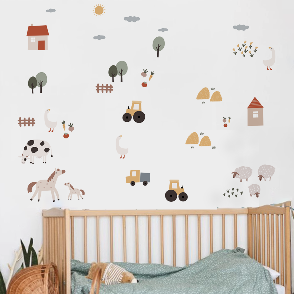 Boho Cartoon Cute Cows Farm An - Baby Nursery Vinyl Wall Stickers recension och pris