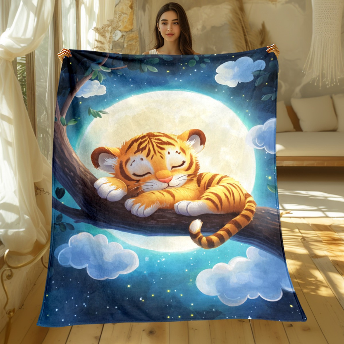 Cute sleeping tiger on tree br - Baby Nursery Animal Theme recension och pris