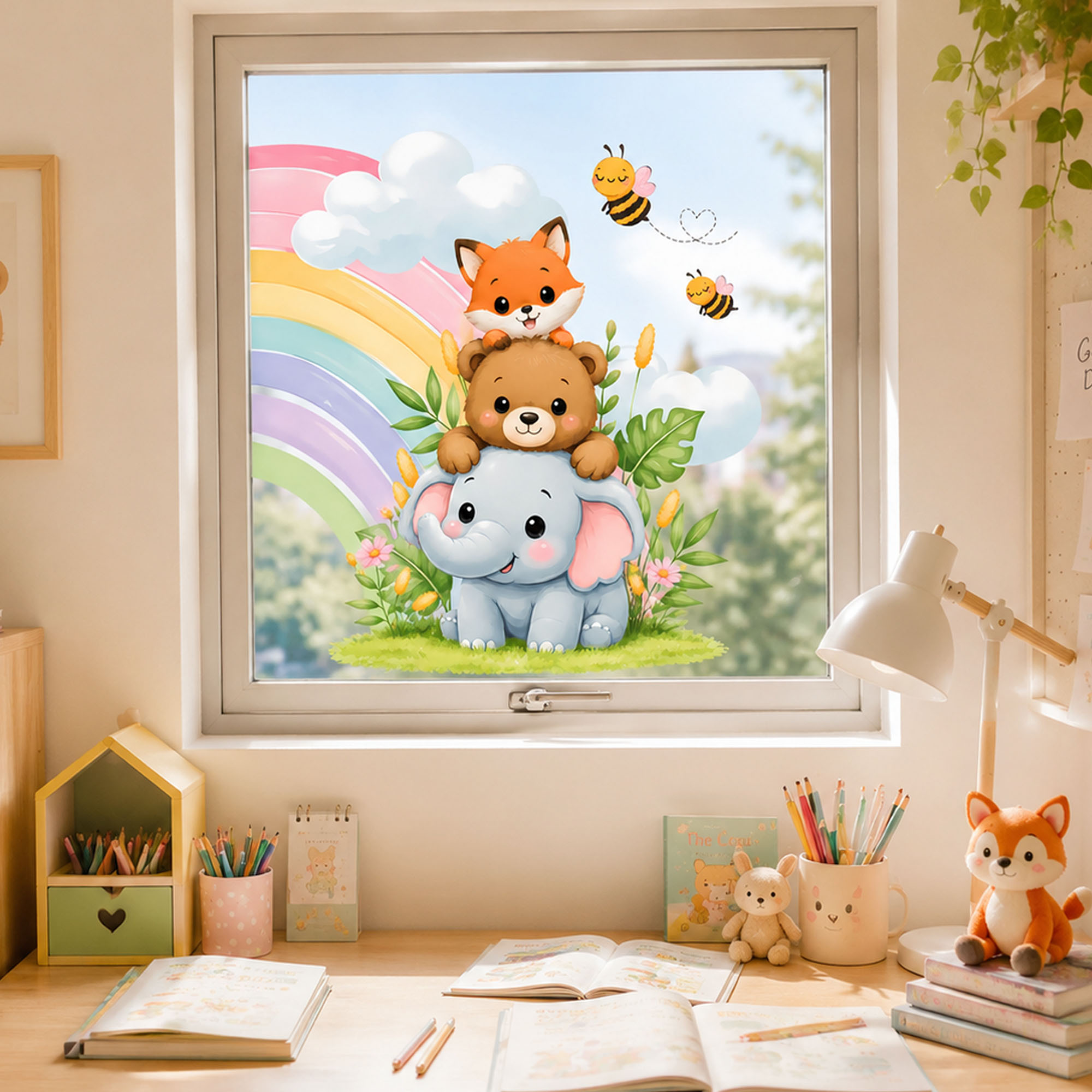 Cute Elephant Bear Fox Window  - Baby Nursery Stickers recension och pris