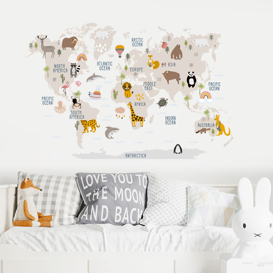 Watercolor  Cartoon World Map  - Baby Nursery Vinyl Wall Stickers recension och pris