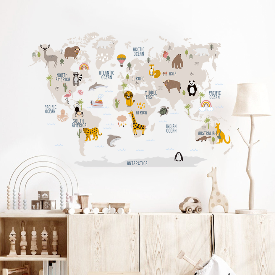 Watercolor  Cartoon World Map  - Baby Nursery Vinyl Wall Stickers recension och pris